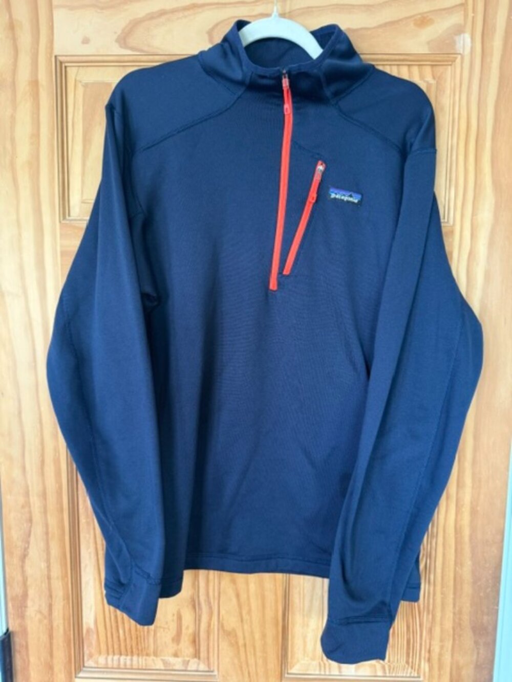 Patagonia Navy Blue 1/4 Zip Pullover Fleece Men's L Polartec Orange Zip